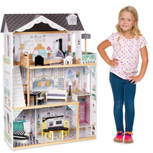 Load image into Gallery viewer, Lil&#39; Jumbl X-Large Wooden Dollhouse, 3 Story Doll House Set with Elevator, Stairs &amp; Accessories
