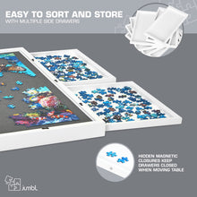 Load image into Gallery viewer, Jumbl 1500-Piece Puzzle Board - 27 x 35&quot; Wooden Puzzle Board with Felt Surface &amp; 6 Drawers - White
