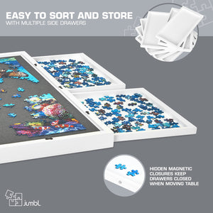 Jumbl 1500-Piece Puzzle Board - 27 x 35" Wooden Puzzle Board with Felt Surface & 6 Drawers - White
