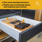 JumblWare Bamboo Knife Block, In-Drawer Knife Drawer Organizer Fits 16 Steak Knives & Sharpener