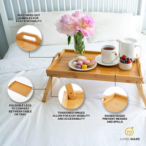 JumblWare Bamboo Bed Tray, Portable Breakfast in Bed Tray and Bed Table with Folding Legs