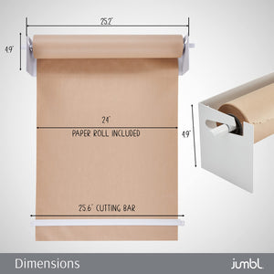 Jumbl Kraft Paper Wall Dispenser, 24" Wall Mounted Paper Roll Dispenser with Paper Cutter (White)