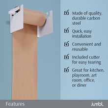 Load image into Gallery viewer, Jumbl Kraft Paper Wall Dispenser, 8&quot; Wall Mounted Paper Roll Dispenser with Paper Cutter (White)
