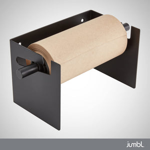 Jumbl Kraft Paper Wall Dispenser, 8" Wall Mounted Paper Roll Dispenser with Paper Cutter (Black)