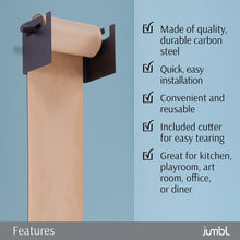 Load image into Gallery viewer, Jumbl Kraft Paper Wall Dispenser, 8&quot; Wall Mounted Paper Roll Dispenser with Paper Cutter (Black)
