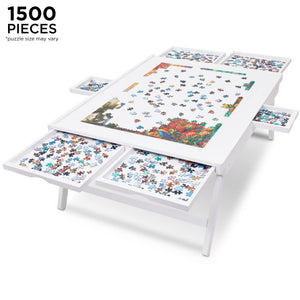 Jumbl 1500-Piece Puzzle Board - 27 x 35" Wooden Puzzle Table with 6 Removable Drawers - White