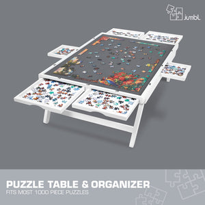 Jumbl 1000-Piece Puzzle Board - 23 x 31" Wooden Puzzle Table with Felt Surface & 6 Drawers - White