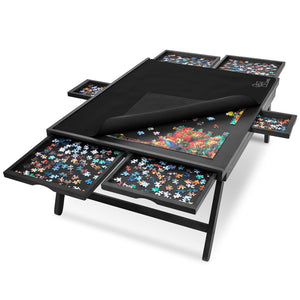 Jumbl 1500-Piece Puzzle Board - 27 x 35" Wooden Puzzle Table with 6 Removable Drawers - Black