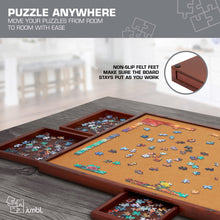 Load image into Gallery viewer, Jumbl 1000-Piece Puzzle Board - 23 x 31&quot; Wooden Puzzle Board with Felt Surface &amp; 6 Drawers - Brown
