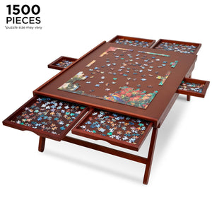 Jumbl 1500-Piece Puzzle Board - 27 x 35" Wooden Puzzle Table with 6 Removable Drawers - Dark Brown