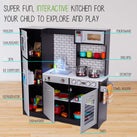 Lil' Jumbl Premium Kids Kitchen Set, Wooden Pretend Play Kitchen W/Sounds & Accessories - Charcoal