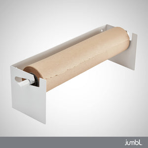 Jumbl Kraft Paper Wall Dispenser, 18" Wall Mounted Paper Roll Dispenser with Paper Cutter (White)