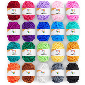JumblCrafts Mini 20ct Crochet Yarn Set - 100% Acrylic for Knitting & Crochet - 20 Vibrant Colors