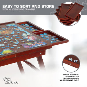Jumbl 1500-Piece Puzzle Board - 27 x 35" Puzzle Table with Legs, Cover & 6 Removable Drawers - Black
