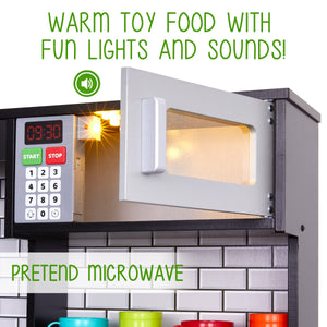 Lil' Jumbl Premium Kids Kitchen Set, Wooden Pretend Play Kitchen W/Sounds & Accessories - Charcoal
