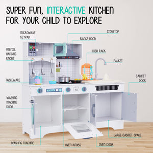 Lil' Jumbl Kids Kitchen Set, Wooden Pretend Play Kitchen with Sounds, Accessories and Running Water