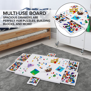 Jumbl 1500-Piece Puzzle Board - 27 x 35" Wooden Puzzle Board with 6 Removable Drawers - White