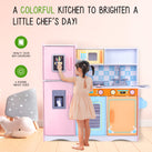 Lil' Jumbl Kids Kitchen Set, Wooden Pretend Play Kitchen with Sounds & Accessories - Pink Colorful