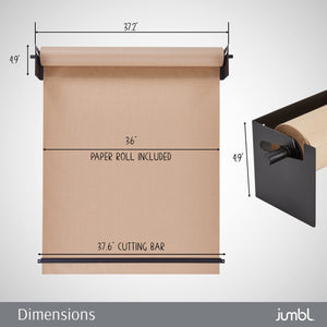 Jumbl Kraft Paper Wall Dispenser, 36" Wall Mounted Paper Roll Dispenser with Paper Cutter (Black)
