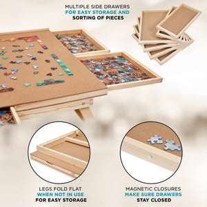 SkyMall 1500-Piece Puzzle Board - 27 x 35" Puzzle Table with Legs, Mat & 6 Removable Drawers