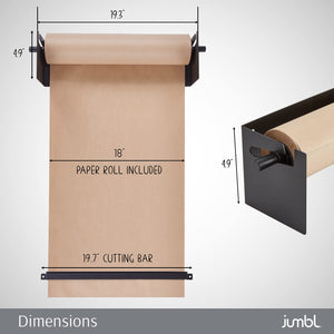 Jumbl Kraft Paper Wall Dispenser, 18" Wall Mounted Paper Roll Dispenser with Paper Cutter (Black)