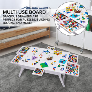 Jumbl 1500-Piece Puzzle Board - 27 x 35" Wooden Puzzle Table with 6 Removable Drawers - White