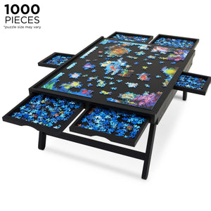 Jumbl 1000-Piece Puzzle Board - 23 x 31" Wooden Puzzle Table with 6 Removable Drawers - Black