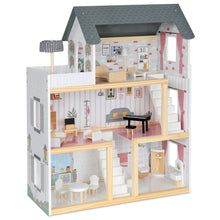 Load image into Gallery viewer, Lil’ Jumbl Kids Wooden Dollhouse, 17-Piece Accessories &amp; Furniture are Included, with Balcony &amp; Stairs, 3 Story Easy to Assemble Doll House Toy
