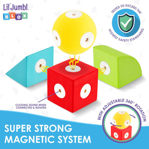 Lil' Jumbl Blox 16-Piece Magnetic Building Blocks Play Set, Durable & Waterproof Toddler Toys 3-6