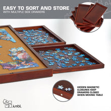 Load image into Gallery viewer, Jumbl 1500-Piece Puzzle Board - 27 x 35&quot; Wooden Puzzle Board with Felt Surface &amp; 6 Drawers - Brown
