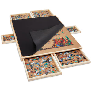 SkyMall 1500-Piece Puzzle Board - 27 x 35" Wooden Puzzle Table with Mat & 6 Magnetic Drawers