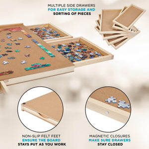 SkyMall 1000-Piece Puzzle Board - 23 x 31" Wooden Puzzle Table with 6 Magnetic Removable Drawers