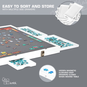 Jumbl 1000-Piece Puzzle Board - 23 x 31" Tilting Puzzle Board with Felt Surface & 6 Drawers - White