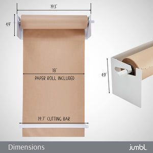Jumbl Kraft Paper Wall Dispenser, 18" Wall Mounted Paper Roll Dispenser with Paper Cutter (White)