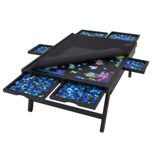 Jumbl 1000-Piece Puzzle Board - 23 x 31" Wooden Puzzle Table with 6 Removable Drawers - Black