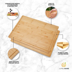 JumblWare Bamboo Cutting Board, 24” x 18” Large Wooden Chopping Block Tray with Handles