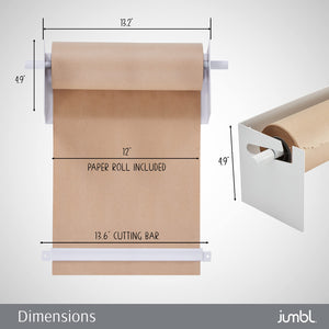 Jumbl Kraft Paper Wall Dispenser, 12" Wall Mounted Paper Roll Dispenser with Paper Cutter (White)