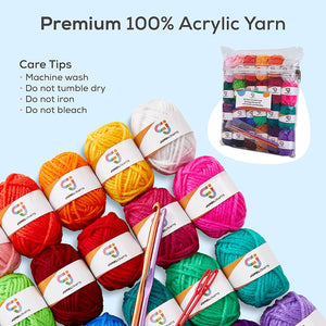 JumblCrafts Mini 24-Yarn Starter Crocheting Kit with 24 Skeins, 2 Crochet Hooks & 2 Weaving Needles