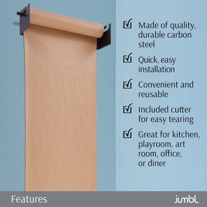 Jumbl Kraft Paper Wall Dispenser, 24" Wall Mounted Paper Roll Dispenser with Paper Cutter (Black)