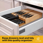 JumblWare Bamboo Knife Block, In-Drawer Knife Drawer Organizer Fits 16 Steak Knives & Sharpener