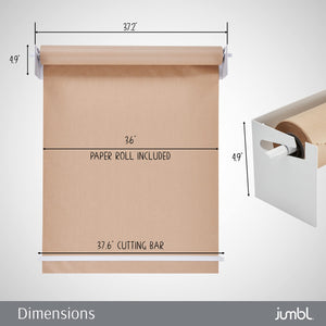 Jumbl Kraft Paper Wall Dispenser, 36" Wall Mounted Paper Roll Dispenser with Paper Cutter (White)
