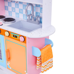 Lil' Jumbl Kids Kitchen Set, Wooden Pretend Play Kitchen with Sounds & Accessories - Pink Colorful