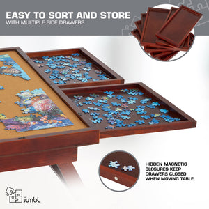 Jumbl 1500-Piece Puzzle Board - 27 x 35" Wooden Puzzle Table with Felt Surface & 6 Drawers - Brown