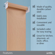 Load image into Gallery viewer, Jumbl Kraft Paper Wall Dispenser, 24&quot; Wall Mounted Paper Roll Dispenser with Paper Cutter (White)
