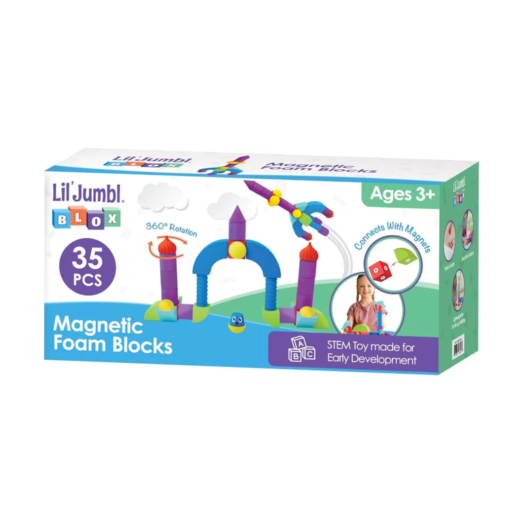 Lil' Jumbl Blox 35-Piece Magnetic Building Blocks Play Set, Durable & Waterproof Toddler Toys 3-6