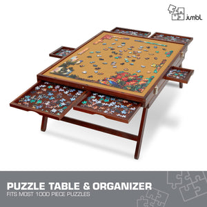 Jumbl 1000-Piece Puzzle Board - 23 x 31" Tilting Puzzle Table with Felt Surface & 6 Drawers - Brown