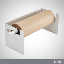 Load image into Gallery viewer, Jumbl Kraft Paper Wall Dispenser, 12&quot; Wall Mounted Paper Roll Dispenser with Paper Cutter (White)
