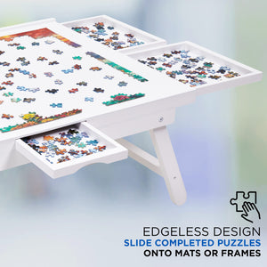Jumbl 1000-Piece Puzzle Board - 23 x 31" Wooden Puzzle Table with 6 Removable Drawers - White