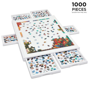 Jumbl 1000-Piece Puzzle Board - 23 x 31" Wooden Puzzle Board with 6 Removable Drawers - White