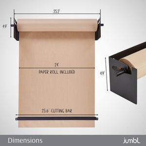 Jumbl Kraft Paper Wall Dispenser, 24" Wall Mounted Paper Roll Dispenser with Paper Cutter (Black)